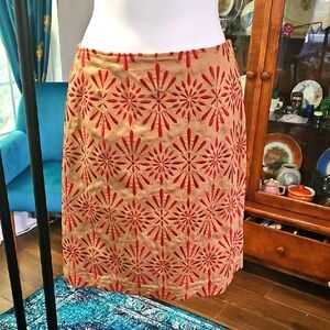 Talbots Tan and Red Embellished A-Line Skirt